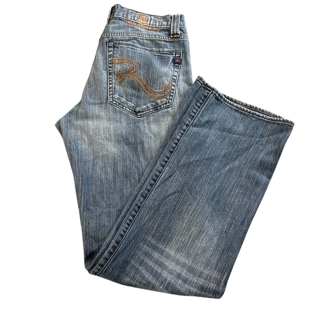 Rock & Republic Women 32x32 Blue Bootcut Jeans Embroidered Back Pocket Low Rise